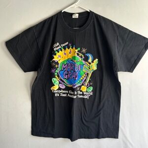 Jerzees Mardi Gras Graphic Tee Black Short Sleeve Mens XL Just Another Tuesday